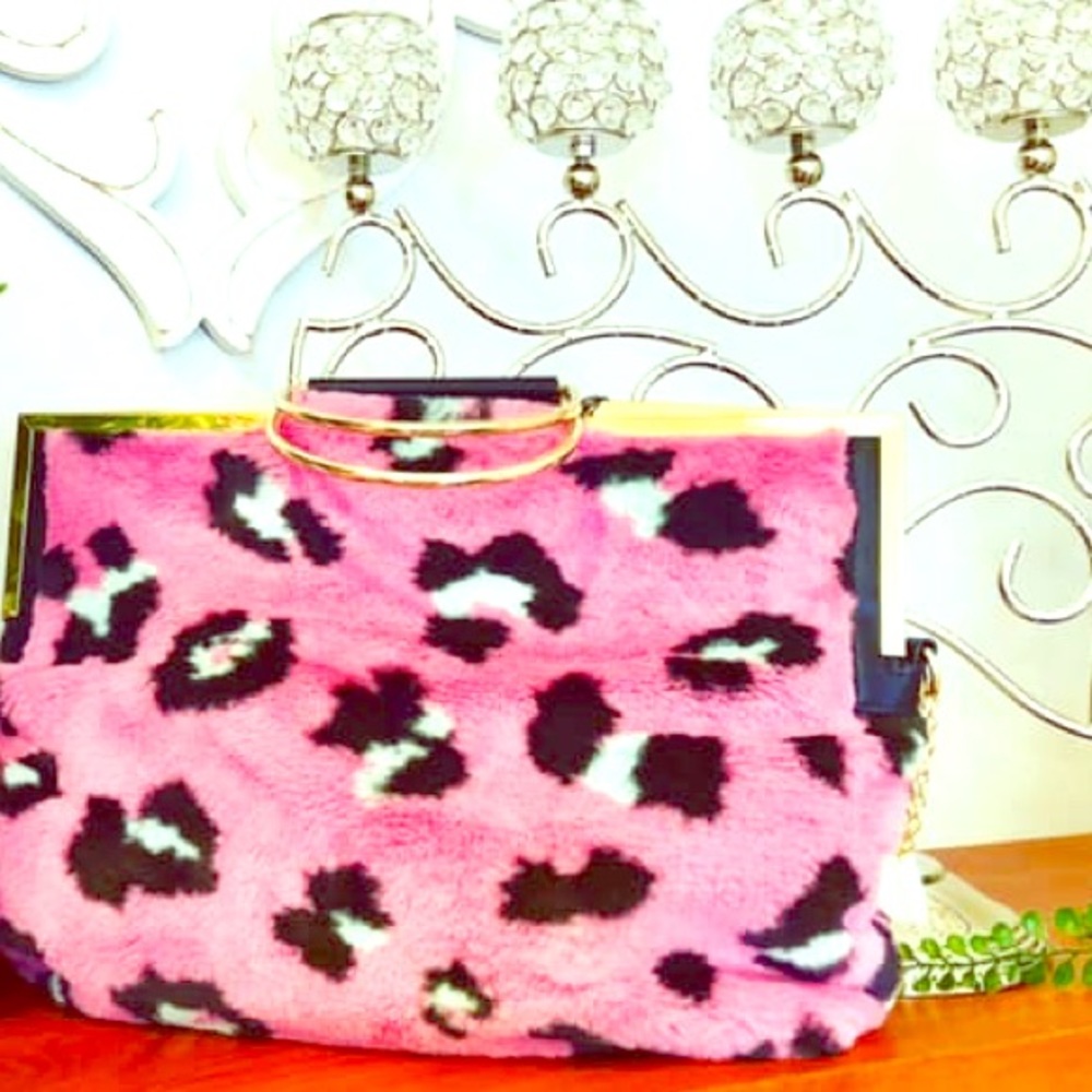 Soft touch leopard pink bag gold trim and handle